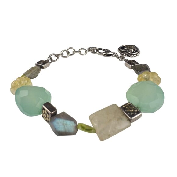 Pj Sterling Womens Multicolor Gemstone Charm Bracelet Adjustable 6 Inches - Picture 1 of 4
